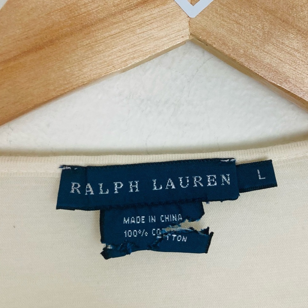 Ralph Lauren ultra fine knit semi-sheer ivory knit long sleeve ruffle top. Large - Picture 4 of 4